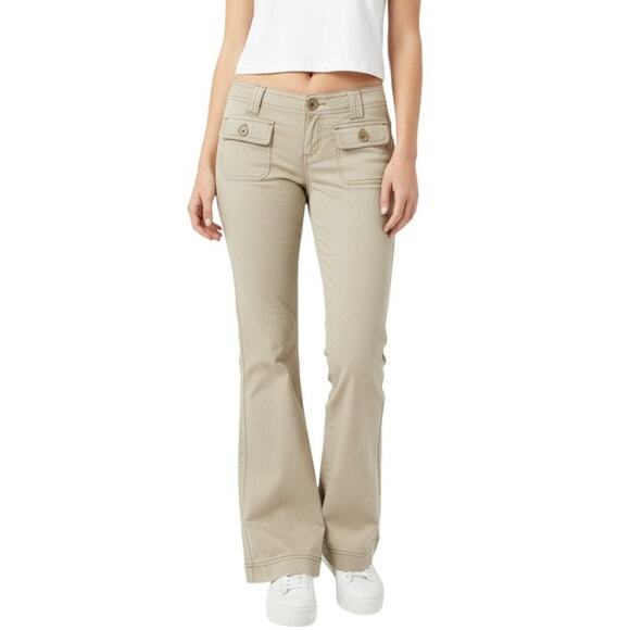 Y2K Abercrombie & Fitch Womens Utility Cargo Flare Pants Khaki Preppy Chino Sz 2 - Picture 1 of 16